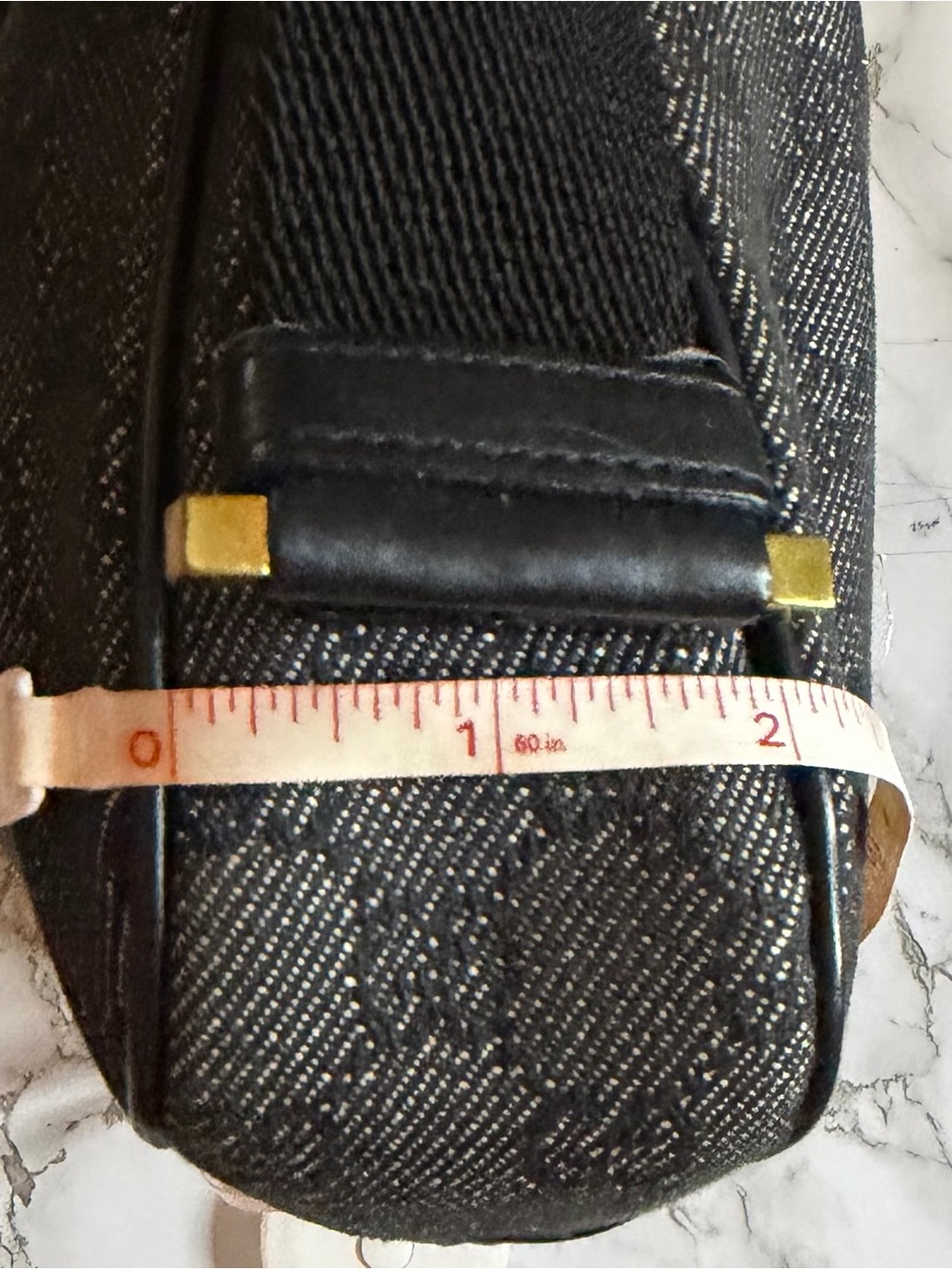 Gucci Jackie GG Denim Canvas Black Leather Trim Shoulder Bag Gold Piston Closure - Picture 12 of 12